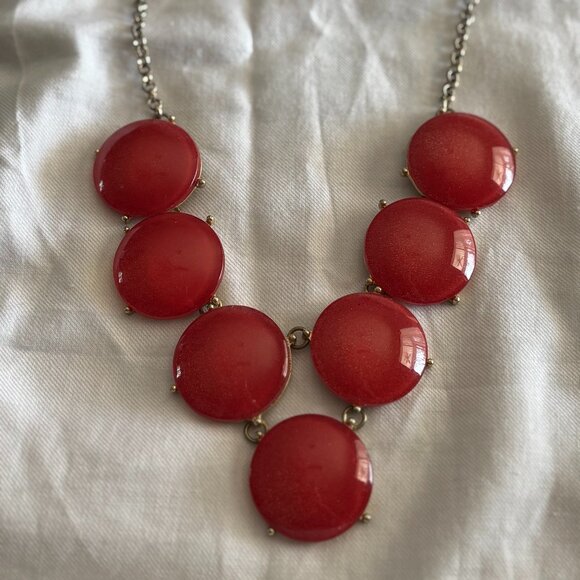 Bold Red Sparkle Statement Necklace – Layered Disc & Sunburst Design - Picture 1 of 4
